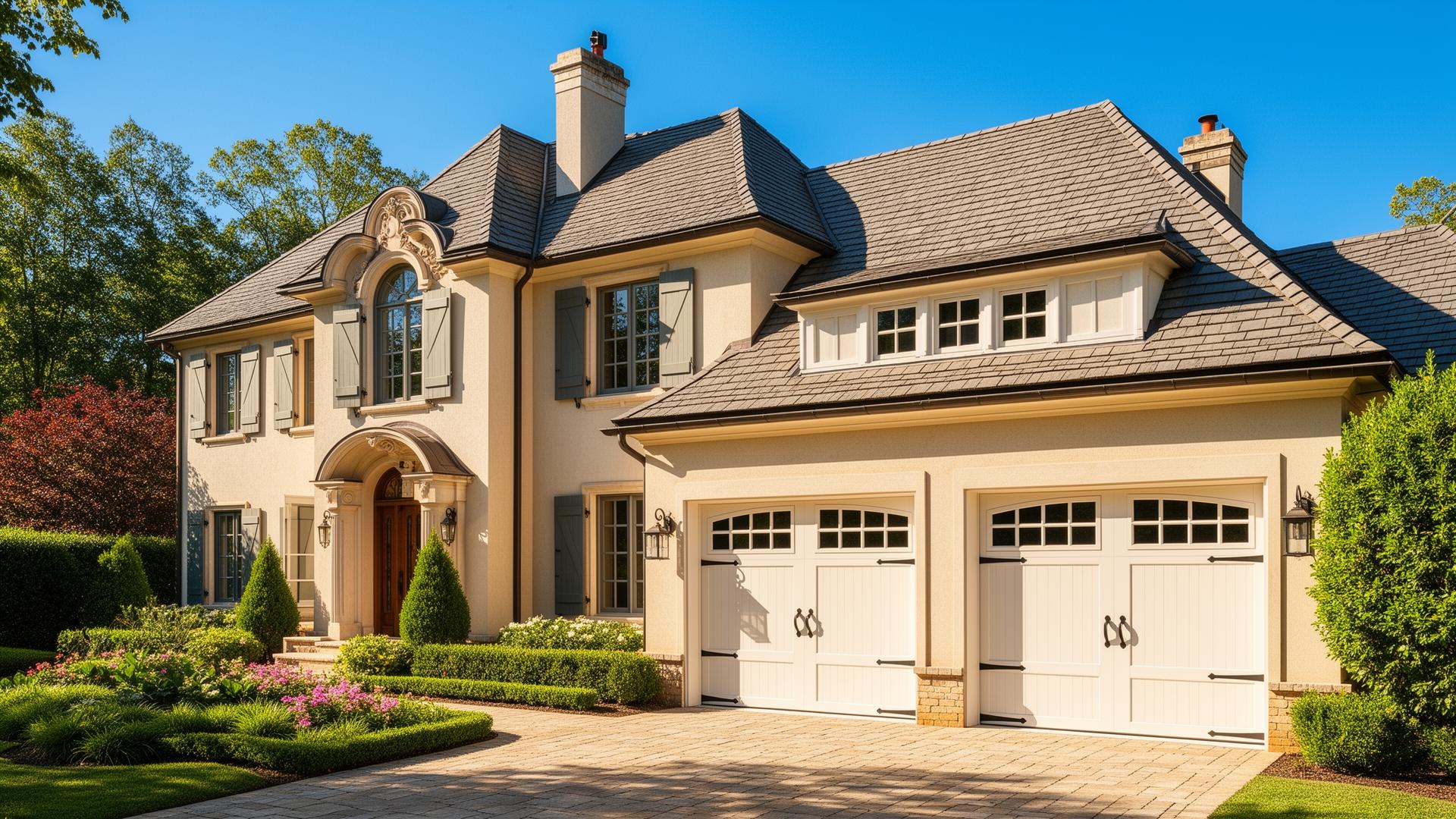 Beautiful craftsman style garage doors on French country estate home in Rockledge, FL